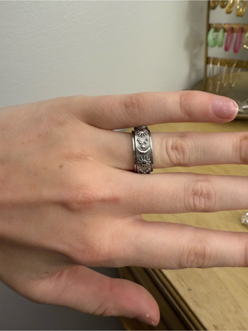 Sterling Silver Sun & Moon Band Ring - Silver Anxiety spinable ring
